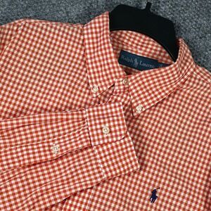 Ralph Lauren Orange White Gingham Button Down Shirt Men's XL  Long Sleeve Cotton